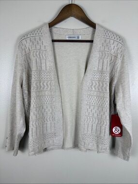 89th & Madison Open-Front Oatmeal Heather Eyelet Cardigan. XL NEW